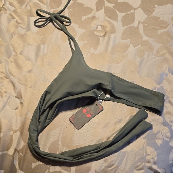 Olive Green Halter Tie Bikini Top - Picture 3 of 6